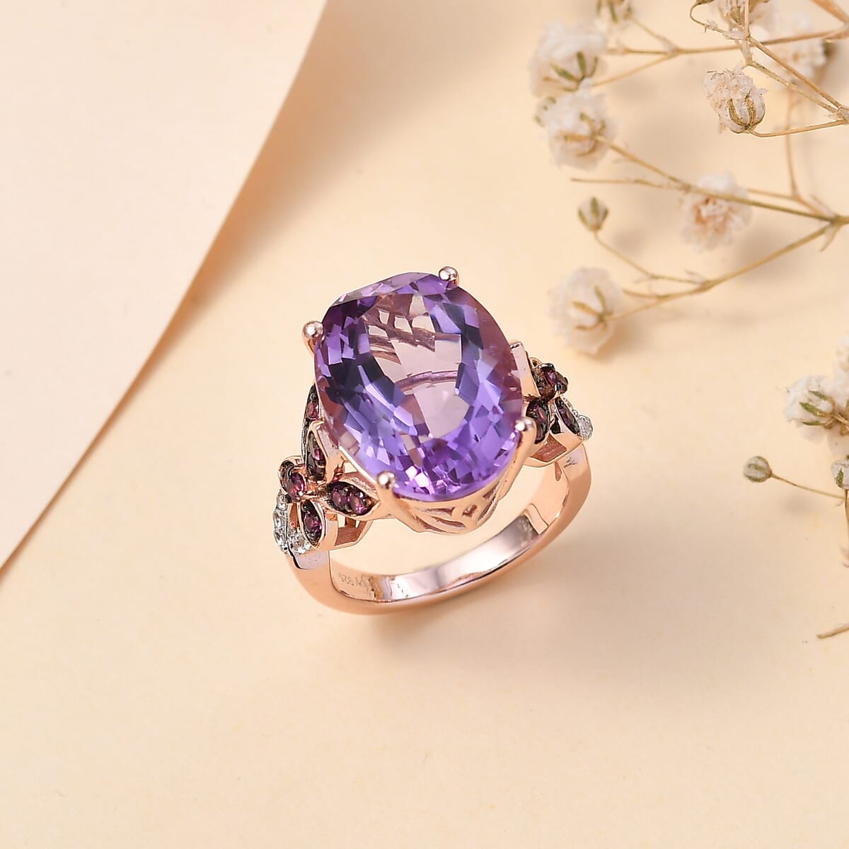 African Amethyst and Multi Gemstone 9.90 ctw Ring in 14K Vermeil Rose Gold Over Sterling Silver (Size 7.0) image number 1