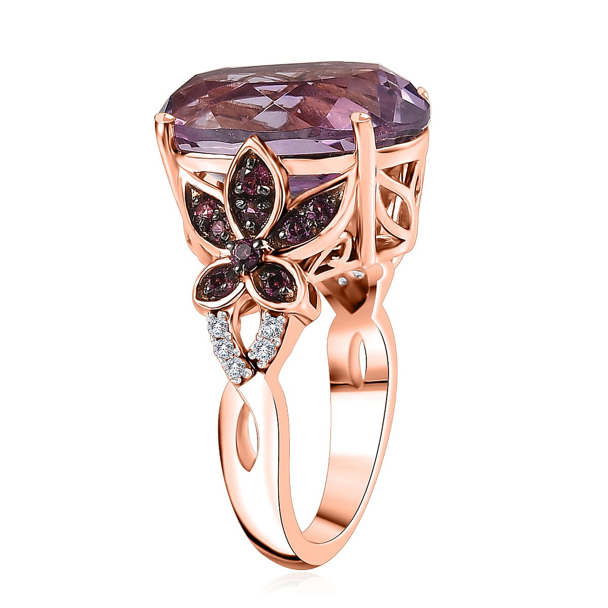 African Amethyst and Multi Gemstone 9.90 ctw Ring in 14K Vermeil Rose Gold Over Sterling Silver (Size 10.0)