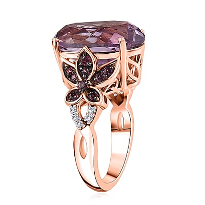 African Amethyst and Multi Gemstone 9.90 ctw Ring in 14K Vermeil Rose Gold Over Sterling Silver (Size 10.0)