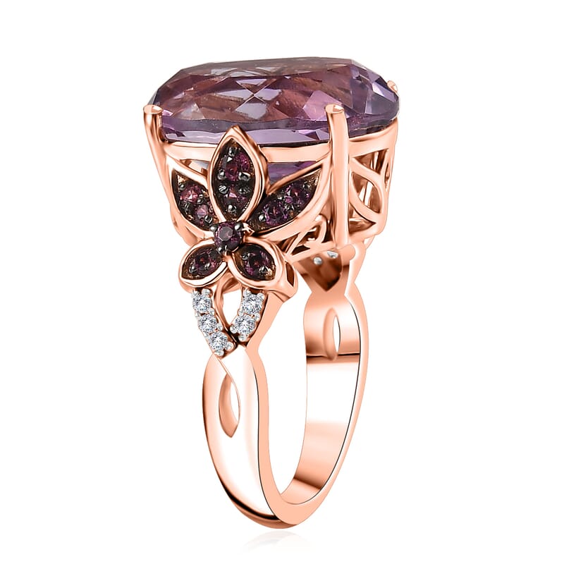 African Amethyst and Multi Gemstone 9.90 ctw Ring in 14K Vermeil Rose Gold Over Sterling Silver (Size 10.0)