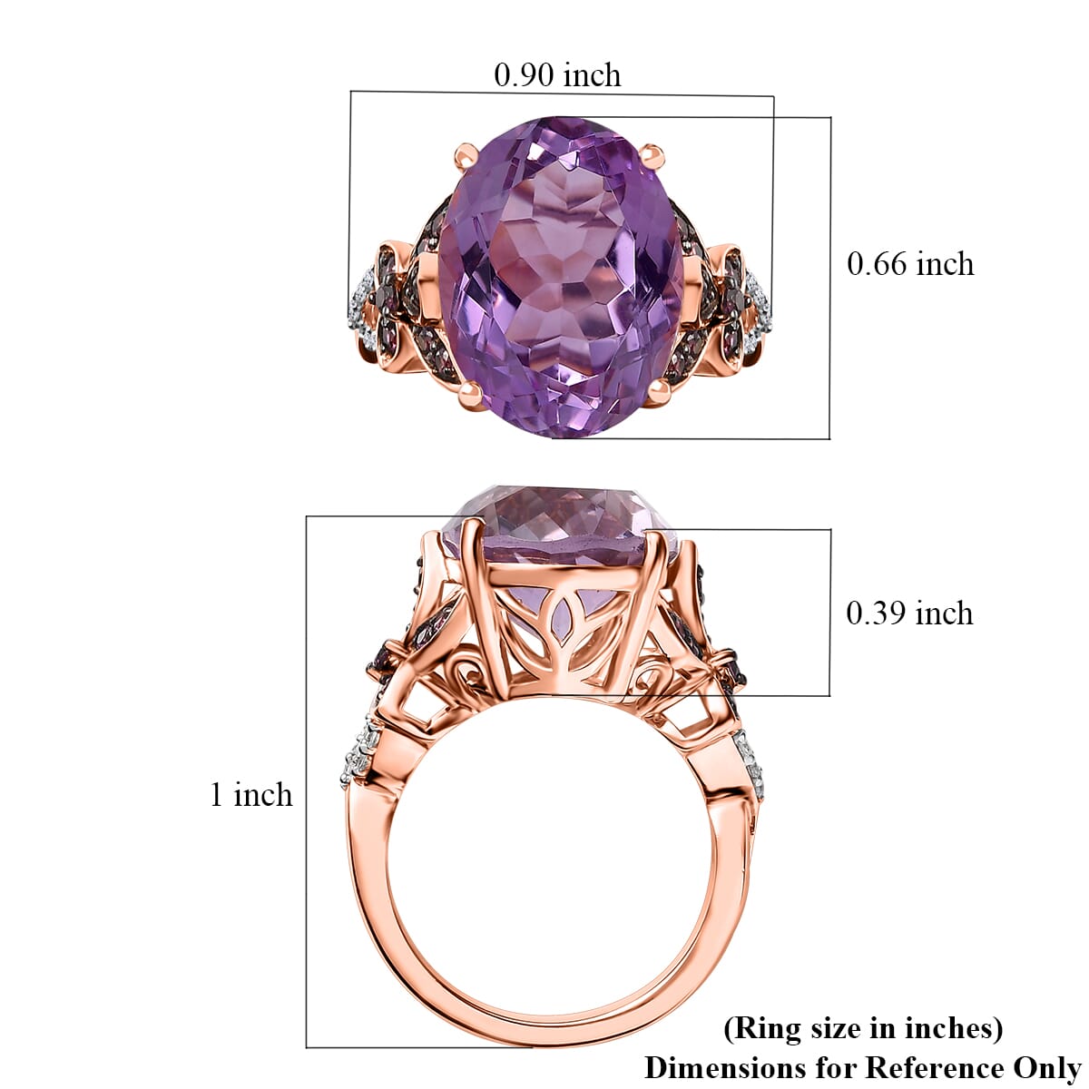 African Amethyst and Multi Gemstone 9.90 ctw Ring in 14K Vermeil Rose Gold Over Sterling Silver (Size 7.0) image number 5