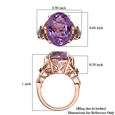 African Amethyst and Multi Gemstone 9.90 ctw Ring in 14K Vermeil Rose Gold Over Sterling Silver (Size 10.0)