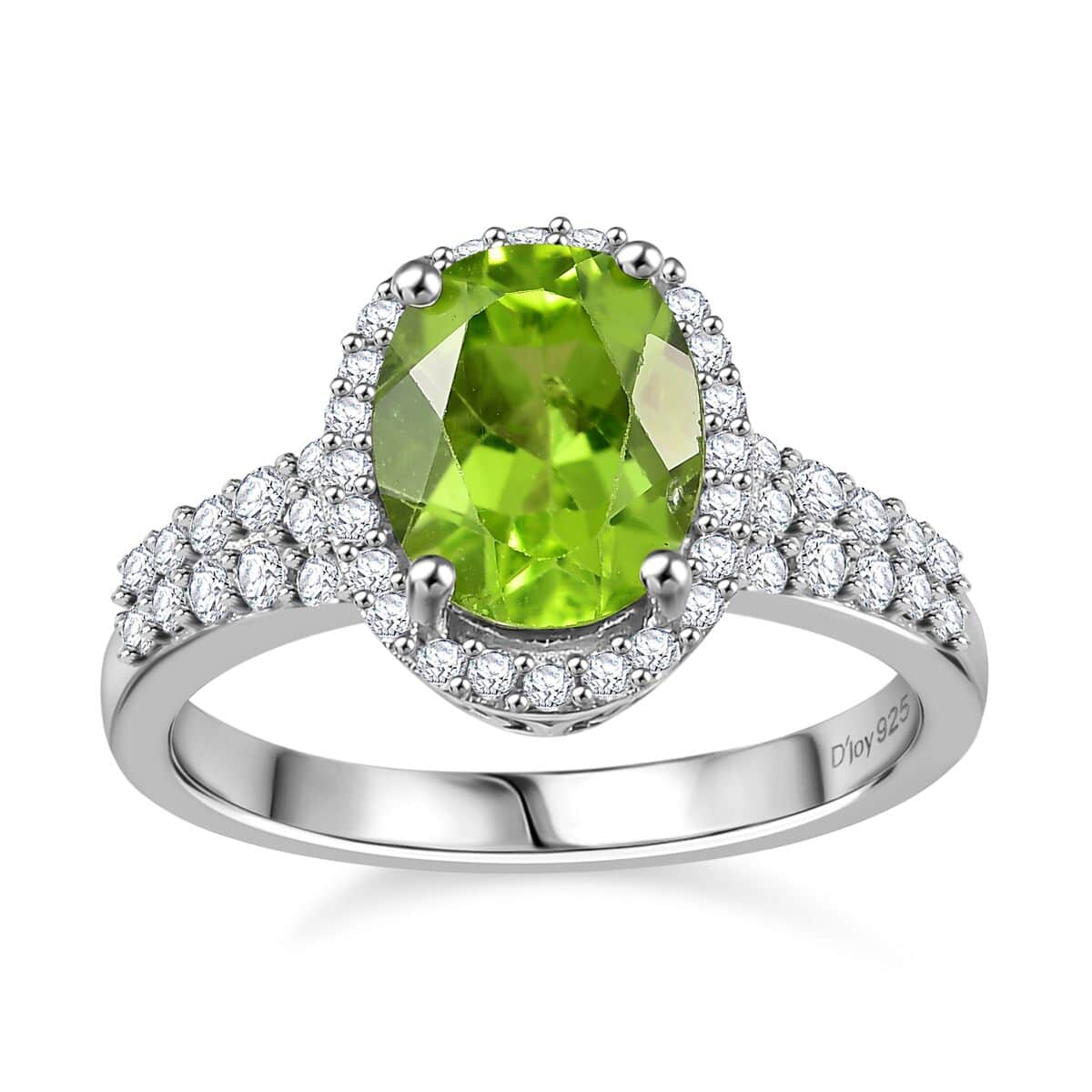 Peridot, White Zircon Ring in Platinum Over Sterling Silver (Size 10.0) 2.60 ctw image number 0