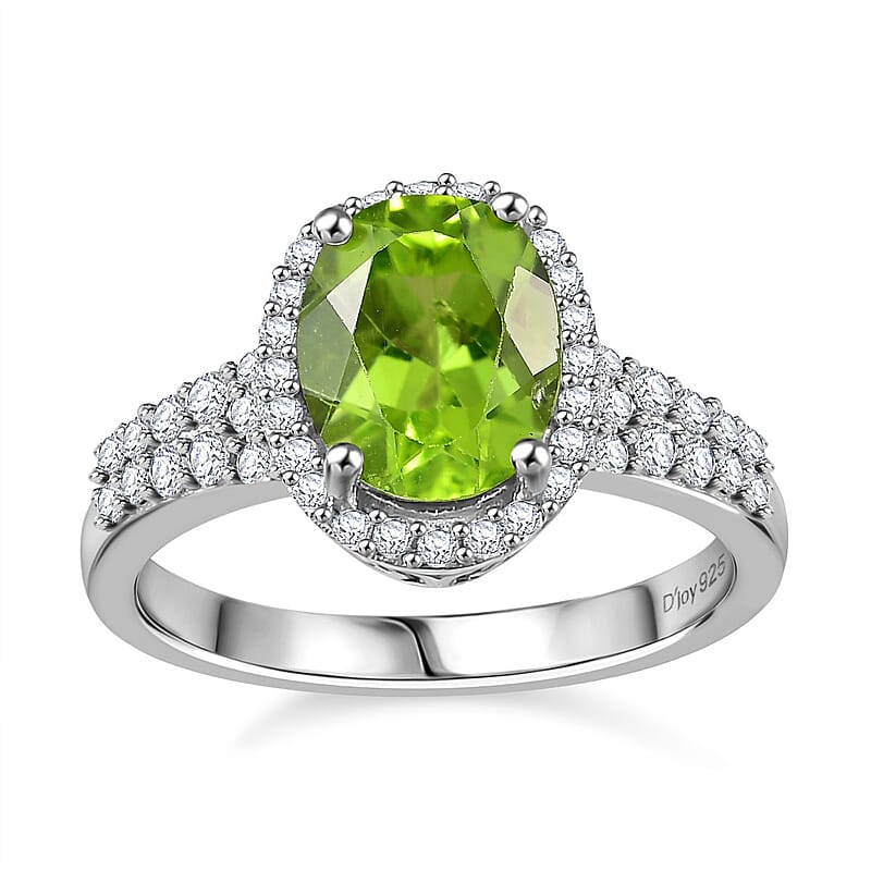 Hebei Peridot and White Zircon 2.60 ctw Ring in Platinum Over Sterling Silver (Size 10.0)