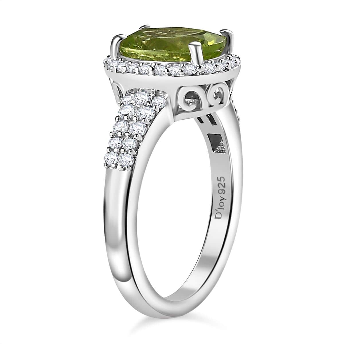 Peridot, White Zircon Ring in Platinum Over Sterling Silver (Size 10.0) 2.60 ctw image number 3