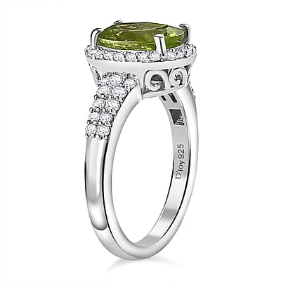 Hebei Peridot and White Zircon 2.60 ctw Ring in Platinum Over Sterling Silver (Size 10.0)