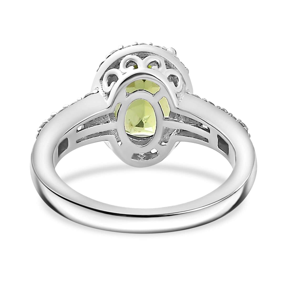 Peridot, White Zircon Ring in Platinum Over Sterling Silver (Size 10.0) 2.60 ctw image number 4