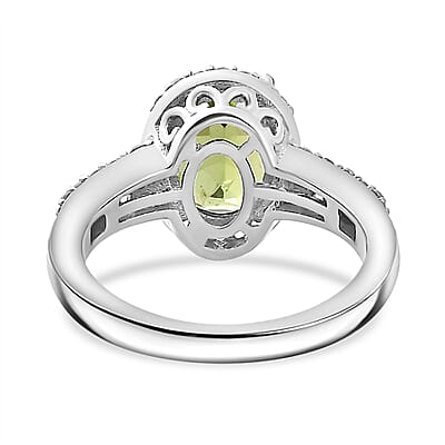 Hebei Peridot and White Zircon 2.60 ctw Ring in Platinum Over Sterling Silver (Size 10.0)