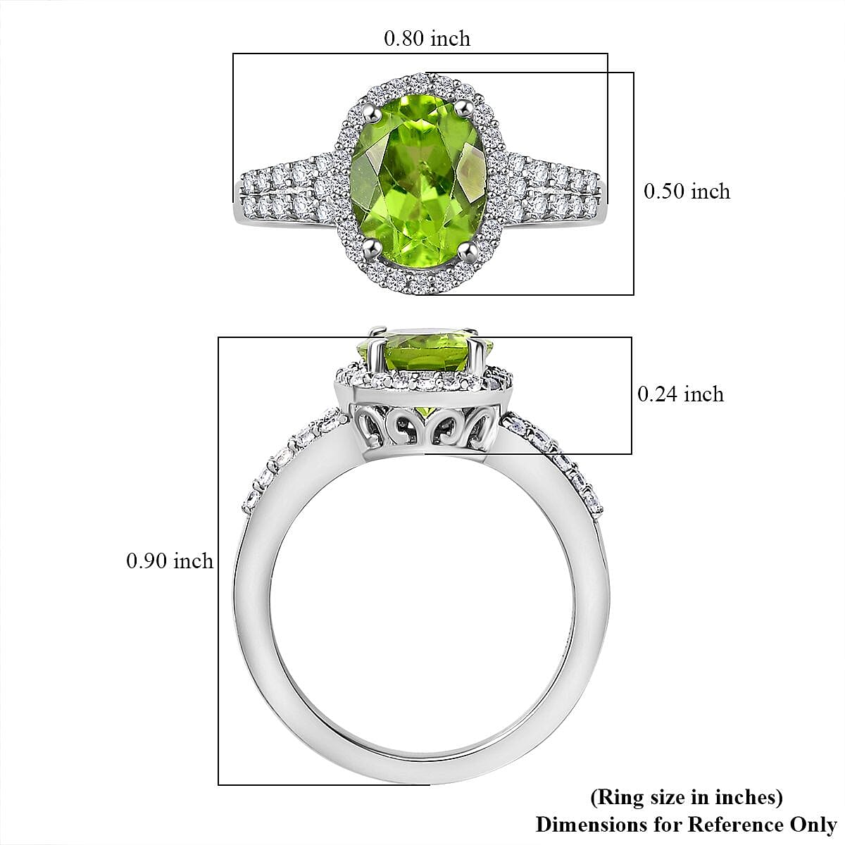 Hebei Peridot and White Zircon 2.60 ctw Ring in Platinum Over Sterling Silver (Size 10.0)