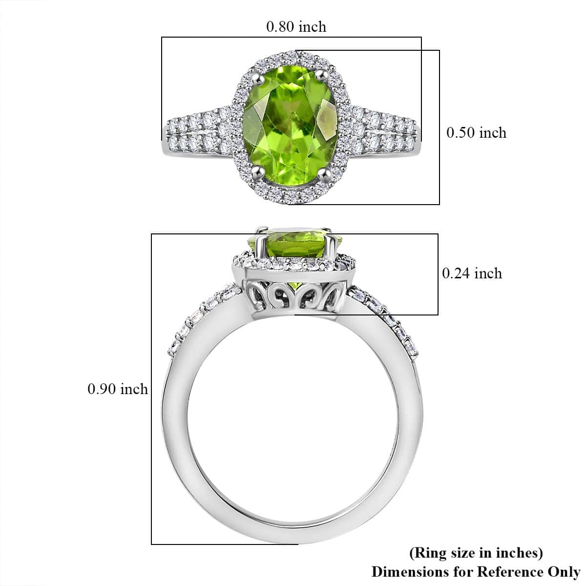 Peridot, White Zircon Ring in Platinum Over Sterling Silver (Size 10.0) 2.60 ctw image number 5