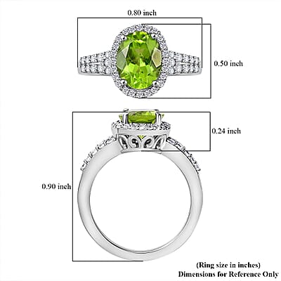 Hebei Peridot and White Zircon 2.60 ctw Ring in Platinum Over Sterling Silver (Size 10.0)