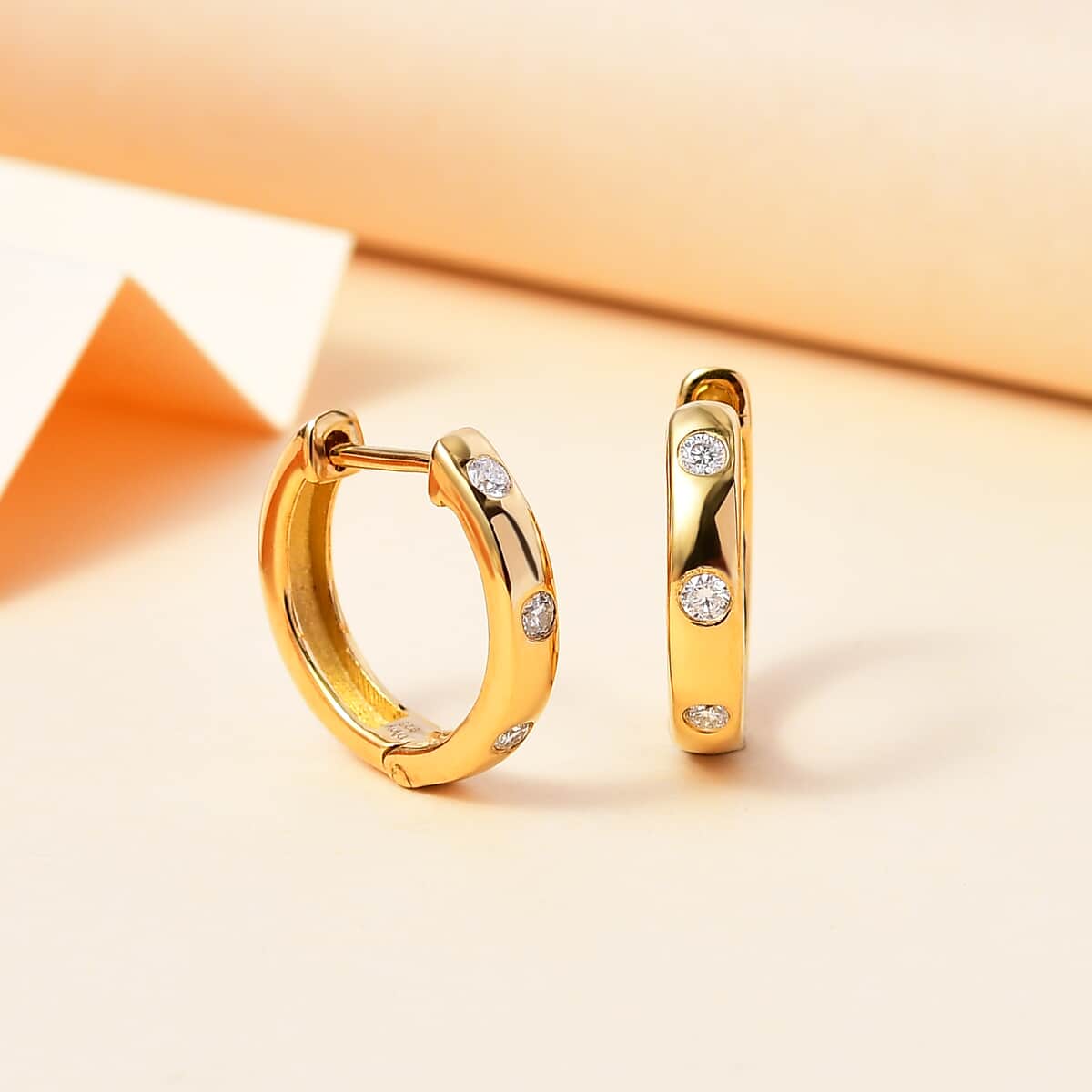 Moissanite Hoop Earrings in 18K Vermeil Yellow Gold Over Sterling Silver 0.30 ctw image number 1