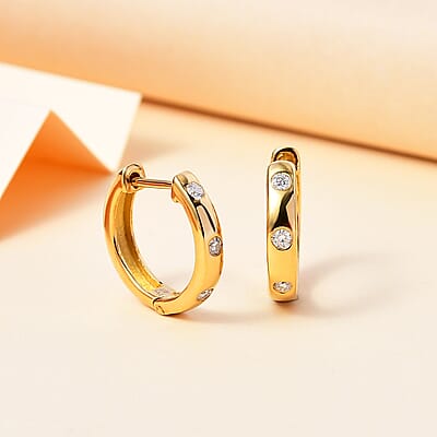 Moissanite Hoop Earrings in 18K Vermeil Yellow Gold Over Sterling Silver 0.30 ctw