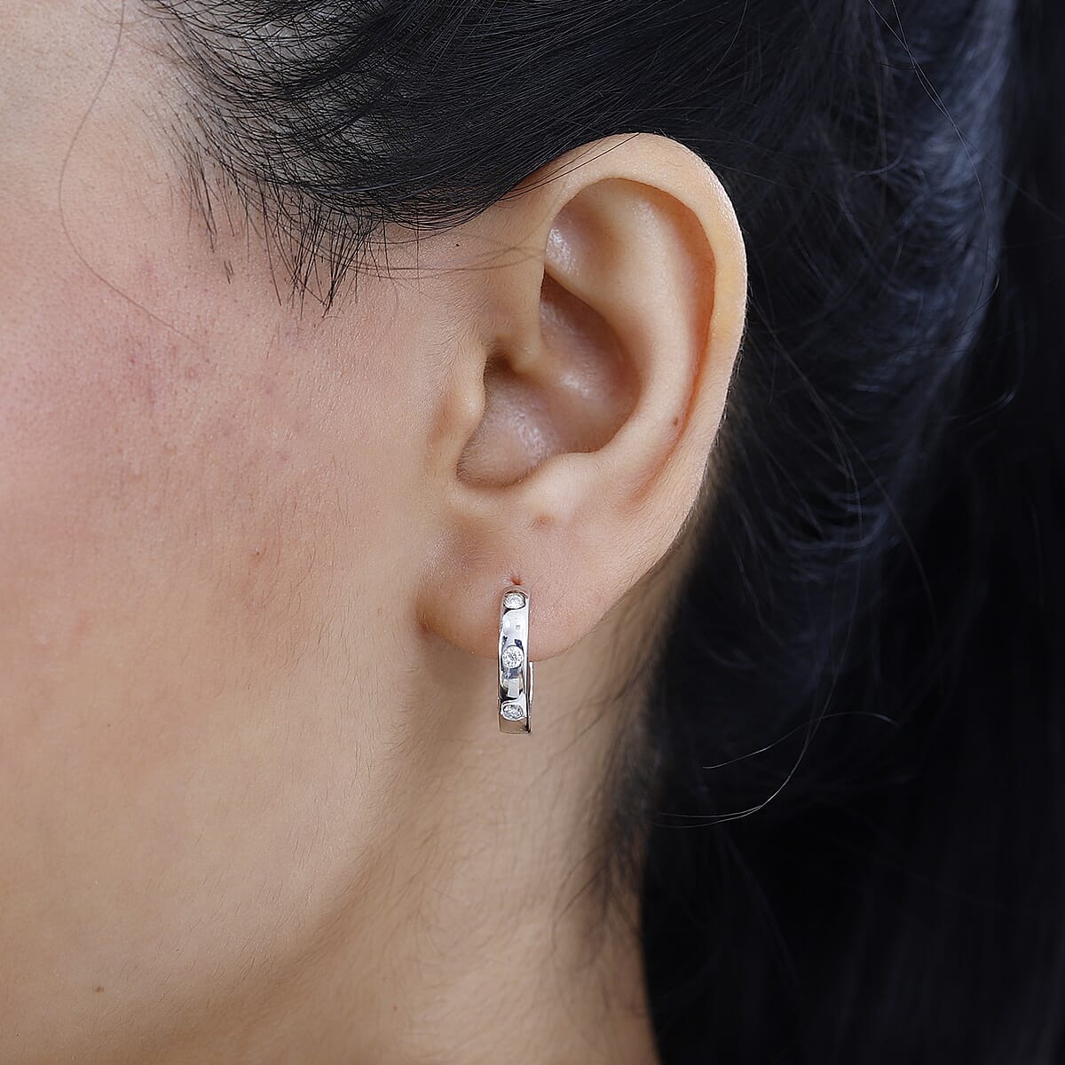 Moissanite Hoop Earrings in Rhodium Over Sterling Silver 0.25 ctw image number 2