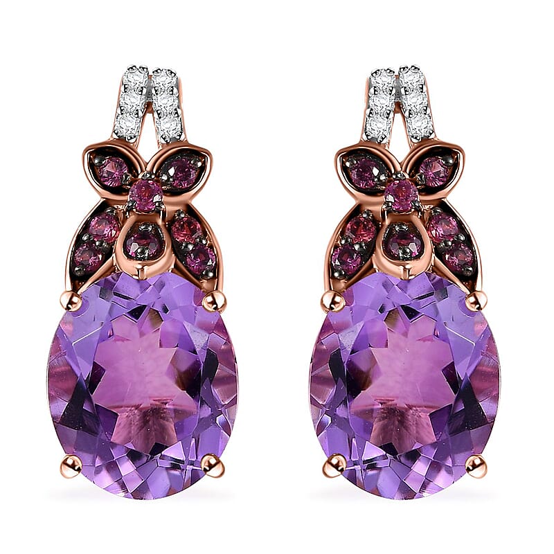 African Amethyst and Multi Gemstone Earrings in Vermeil Rose Gold Over Sterling Silver 9.70 ctw