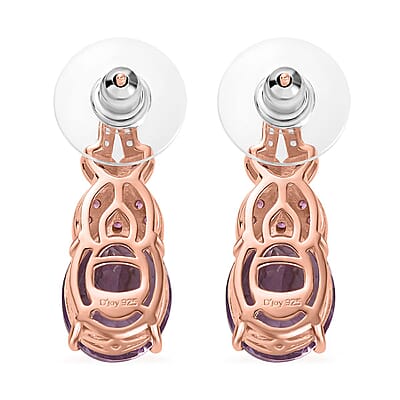 African Amethyst and Multi Gemstone Earrings in Vermeil Rose Gold Over Sterling Silver 9.70 ctw