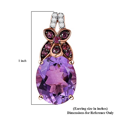 African Amethyst and Multi Gemstone Earrings in Vermeil Rose Gold Over Sterling Silver 9.70 ctw