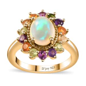 Premium Ethiopian Welo Opal and Multi Gemstone Daisy Floral Ring in Vermeil Yellow Gold Over Sterling Silver (Size 10.0) 2.20 ctw