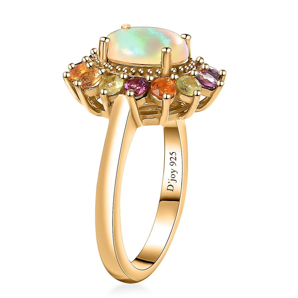 Premium Ethiopian Welo Opal and Multi Gemstone Daisy Floral Ring in Vermeil Yellow Gold Over Sterling Silver (Size 10.0) 2.20 ctw