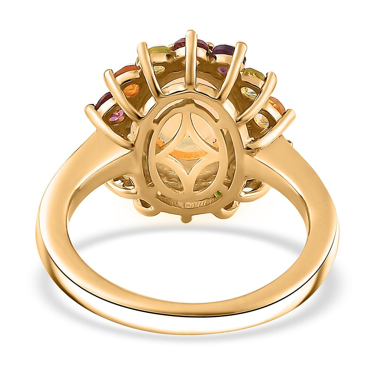 Premium Ethiopian Welo Opal and Multi Gemstone Daisy Floral Ring in Vermeil Yellow Gold Over Sterling Silver (Size 10.0) 2.20 ctw
