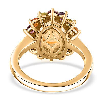 Premium Ethiopian Welo Opal and Multi Gemstone Daisy Floral Ring in Vermeil Yellow Gold Over Sterling Silver (Size 10.0) 2.20 ctw