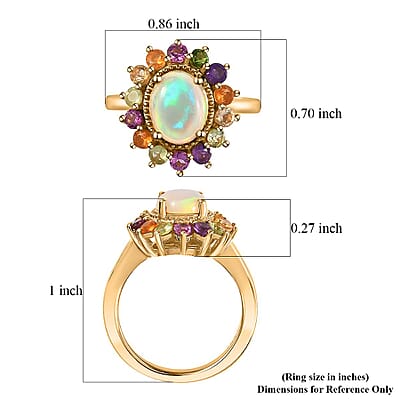 Premium Ethiopian Welo Opal and Multi Gemstone Daisy Floral Ring in Vermeil Yellow Gold Over Sterling Silver (Size 10.0) 2.20 ctw