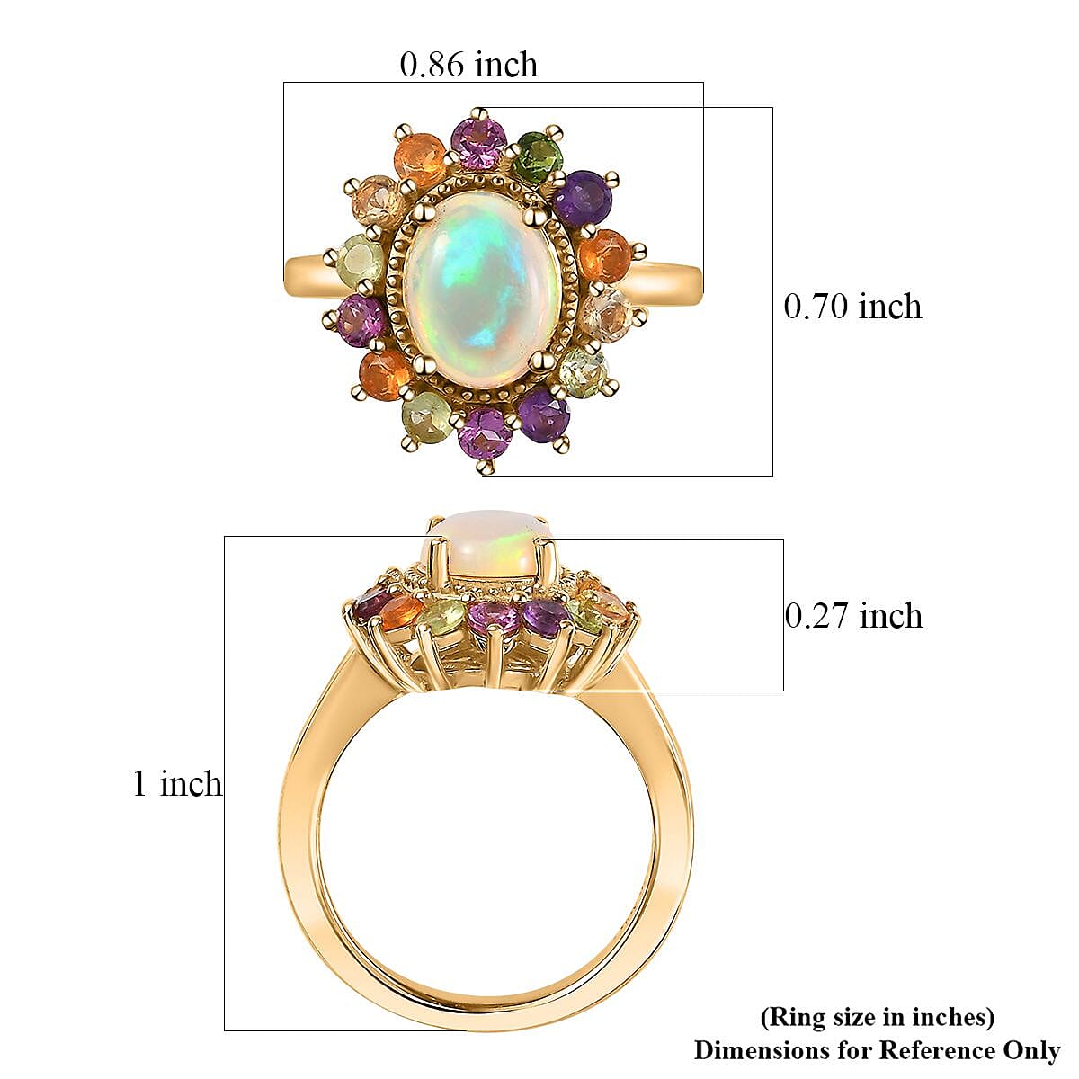 Premium Ethiopian Welo Opal and Multi Gemstone Daisy Floral Ring in Vermeil Yellow Gold Over Sterling Silver (Size 7.0) 2.20 ctw image number 6
