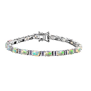 Premium Ethiopian Welo Opal and Tanzanite Bracelet in Platinum Over Sterling Silver (6.50 In) 6.80 ctw