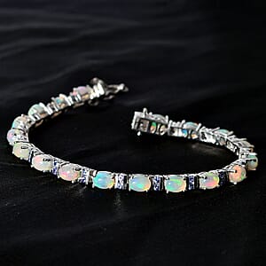 Premium Ethiopian Welo Opal and Tanzanite Bracelet in Platinum Over Sterling Silver (6.50 In) 6.80 ctw
