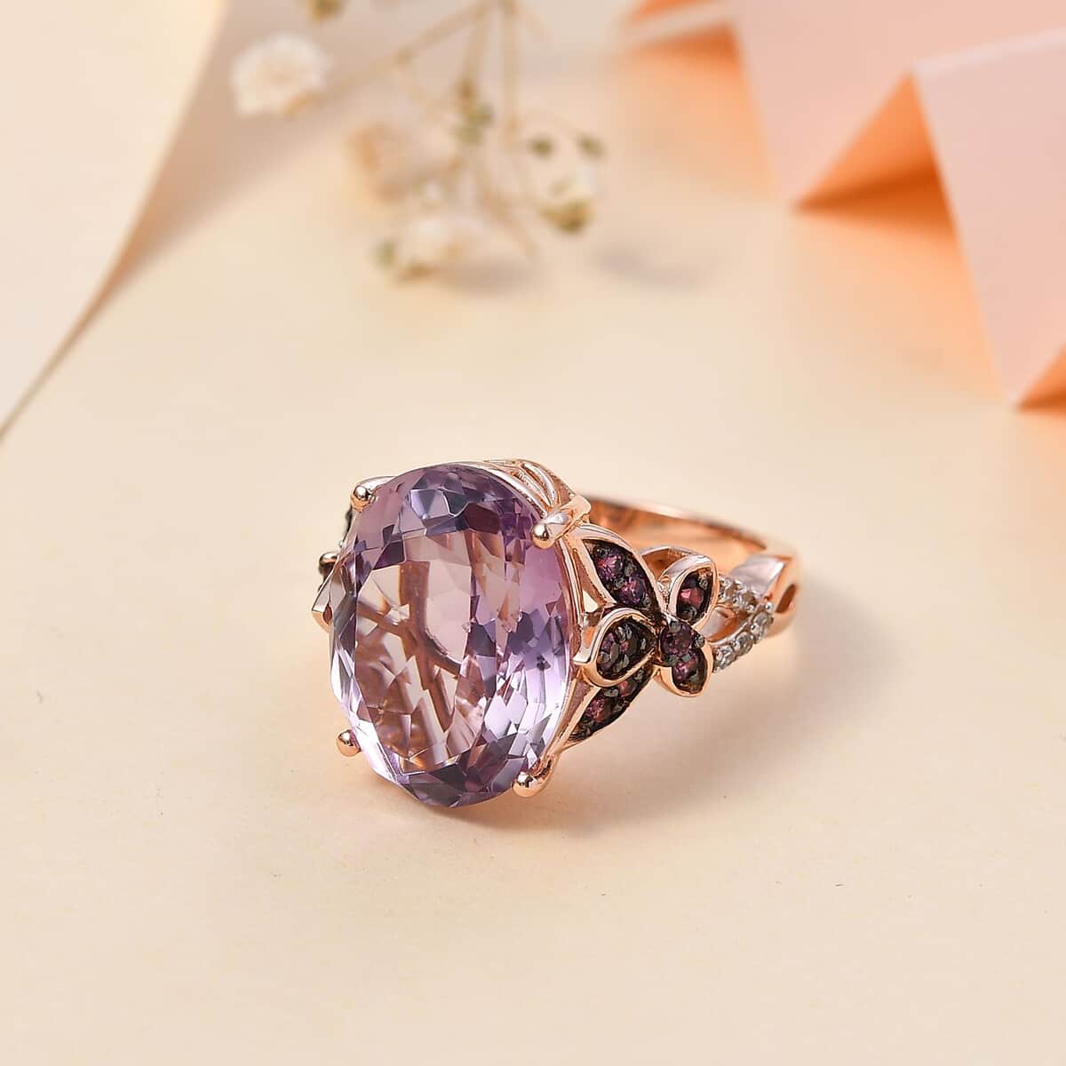 Premium Rose De France Amethyst, Multi Gemstone Ring in Vermeil RG Over Sterling Silver (Size 10.0) 9.60 ctw image number 1