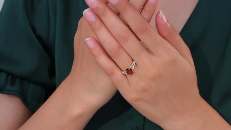 Brazilian Cherry Citrine, White Zircon Ring in Vermeil YG Over Sterling Silver (Size 10.0) 2.00 ctw
