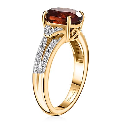 Brazilian Cherry Citrine and White Zircon Ring in Vermeil Yellow Gold Over Sterling Silver (Size 10.0) 2.00 ctw