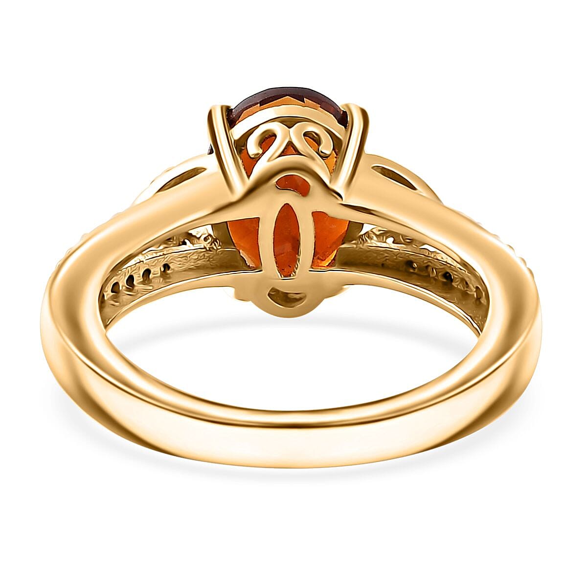 Brazilian Cherry Citrine and White Zircon Ring in Vermeil Yellow Gold Over Sterling Silver (Size 10.0) 2.00 ctw