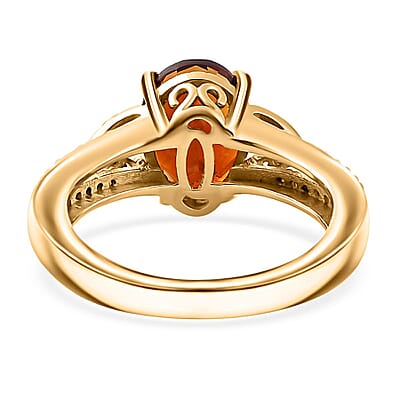 Brazilian Cherry Citrine and White Zircon Ring in Vermeil Yellow Gold Over Sterling Silver (Size 10.0) 2.00 ctw
