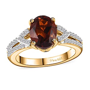 Brazilian Cherry Citrine and White Zircon Ring in Vermeil Yellow Gold Over Sterling Silver (Size 8.0) 2.00 ctw