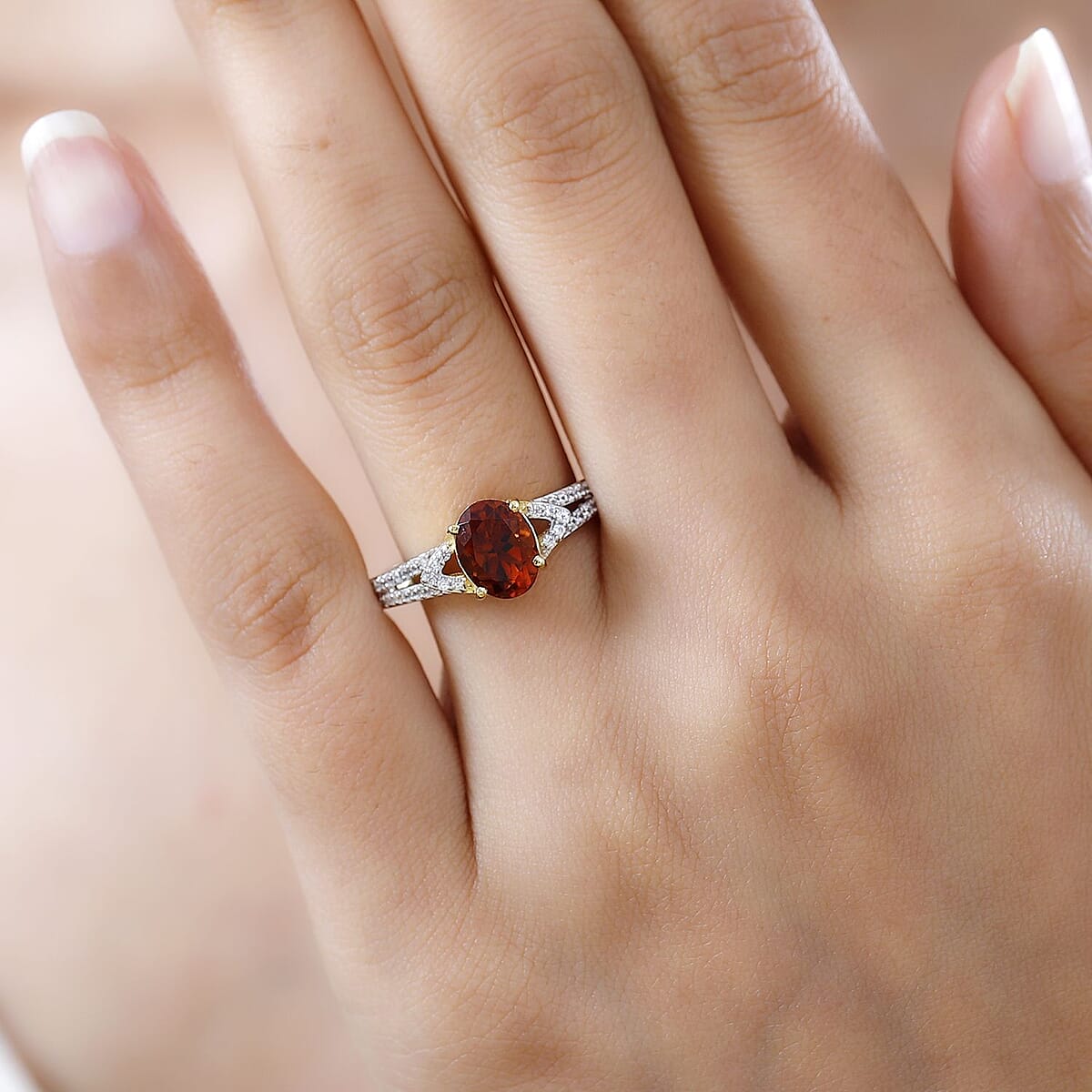 Brazilian Cherry Citrine and White Zircon Ring in Vermeil Yellow Gold Over Sterling Silver (Size 8.0) 2.00 ctw image number 2