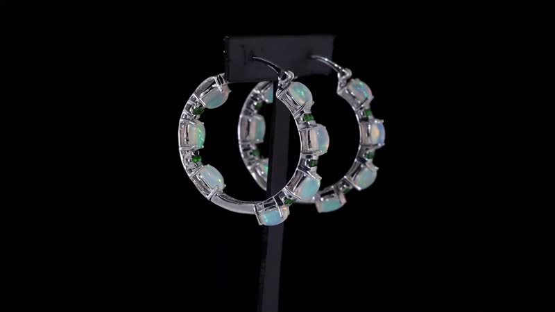 Premium Ethiopian Welo Opal and Chrome Diopside Inside Out Hoop Earrings in Platinum Over Sterling Silver 0.90 ctw