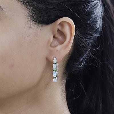 Premium Ethiopian Welo Opal and Chrome Diopside Inside Out Hoop Earrings in Platinum Over Sterling Silver 0.90 ctw