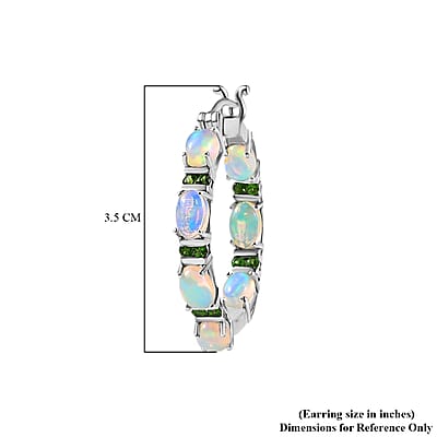 Premium Ethiopian Welo Opal and Chrome Diopside Inside Out Hoop Earrings in Platinum Over Sterling Silver 0.90 ctw
