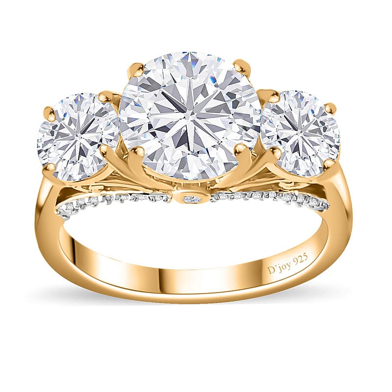 Moissanite Trilogy Ring in 18K Vermeil Yellow Gold Over Sterling Silver (Size 10.0) 4.30 ctw