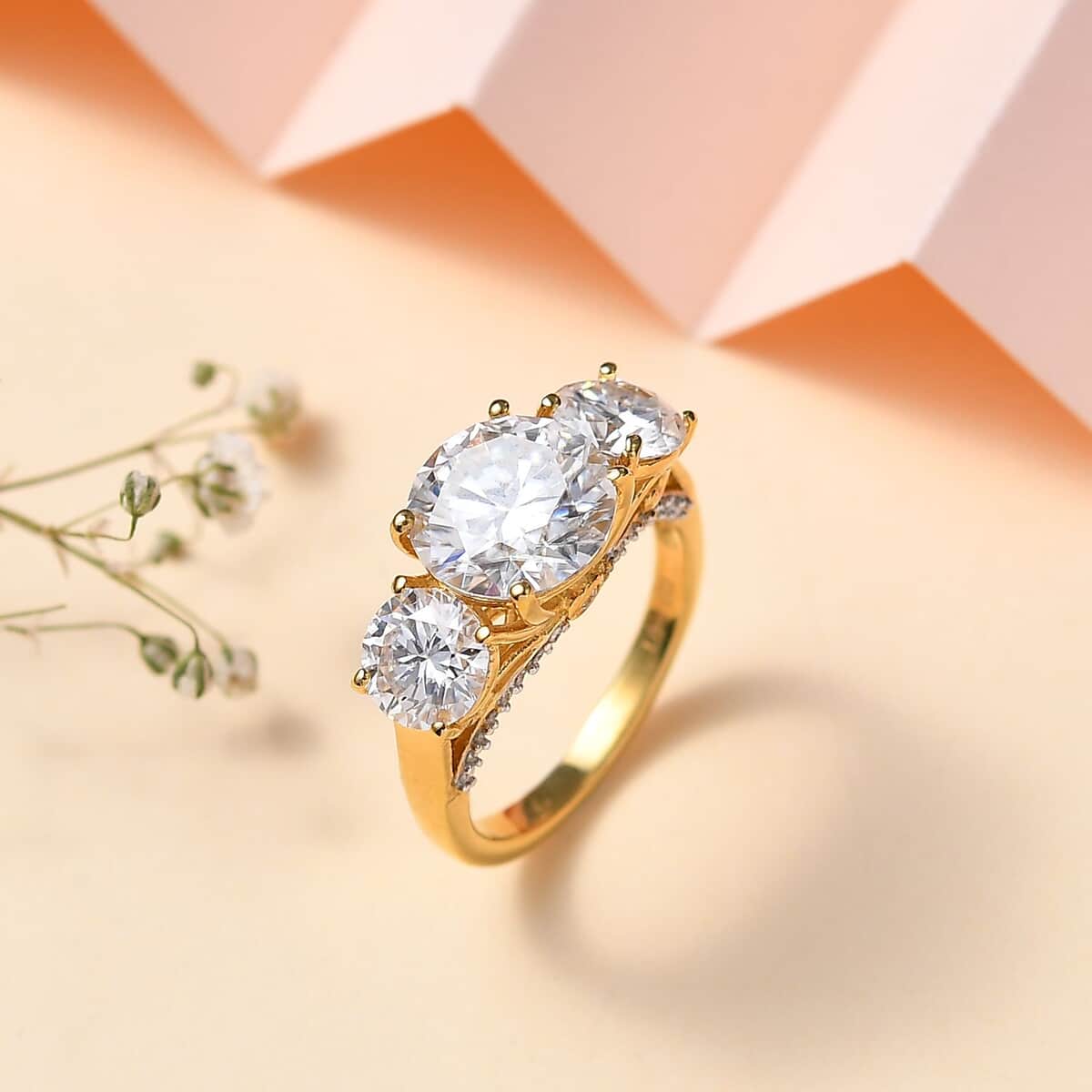 Moissanite Ring in 18K Vermeil YG Over Sterling Silver (Size 10.0) 4.30 ctw image number 1