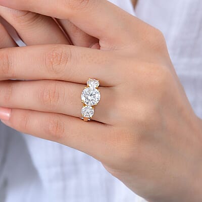 Moissanite Trilogy Ring in 18K Vermeil Yellow Gold Over Sterling Silver (Size 10.0) 4.30 ctw