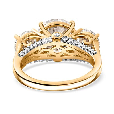 Moissanite Trilogy Ring in 18K Vermeil Yellow Gold Over Sterling Silver (Size 10.0) 4.30 ctw