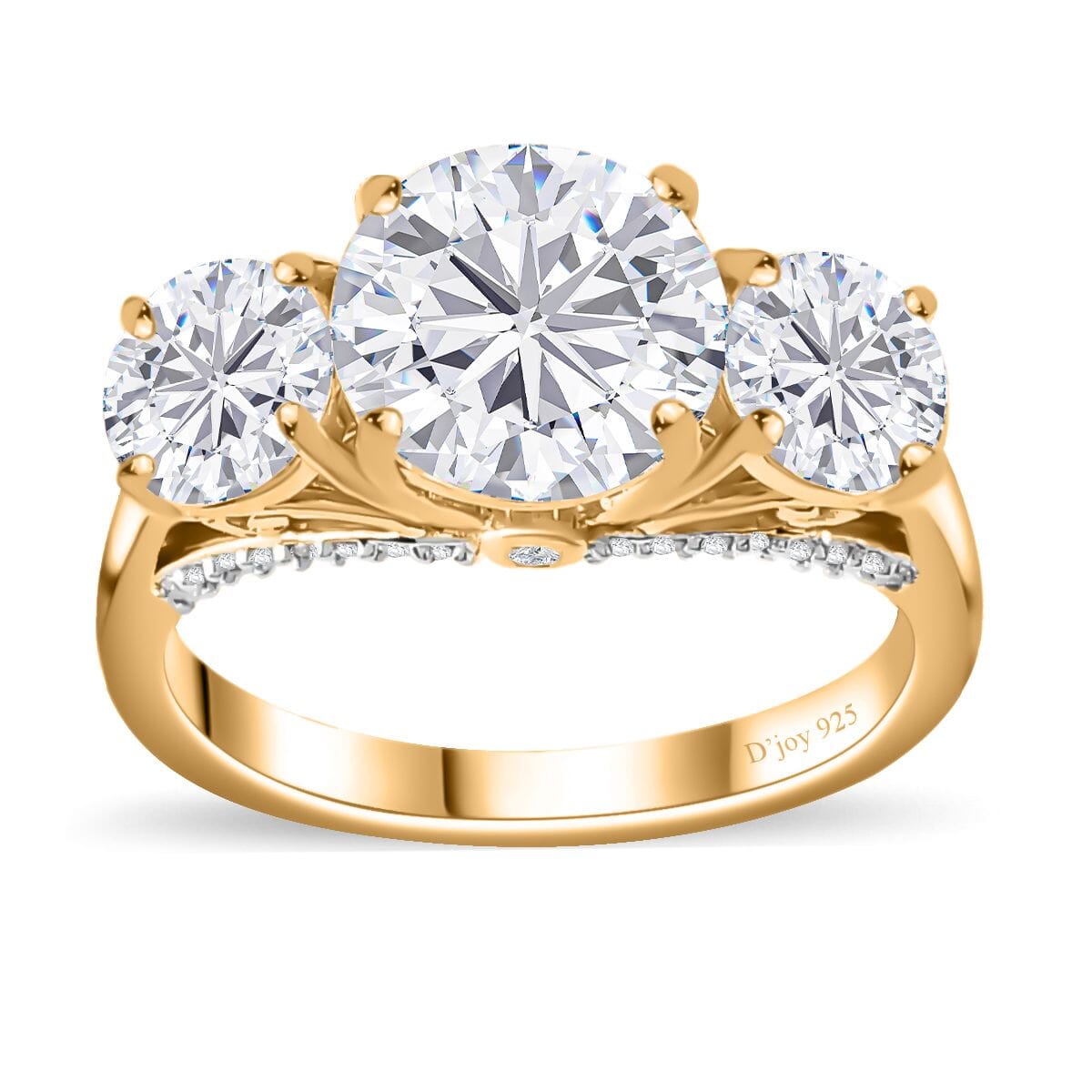 Moissanite Trilogy Ring in 18K Vermeil Yellow Gold Over Sterling Silver (Size 9.0) 4.30 ctw image number 0