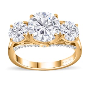 Moissanite Trilogy Ring in 18K Vermeil Yellow Gold Over Sterling Silver (Size 9.0) 4.30 ctw