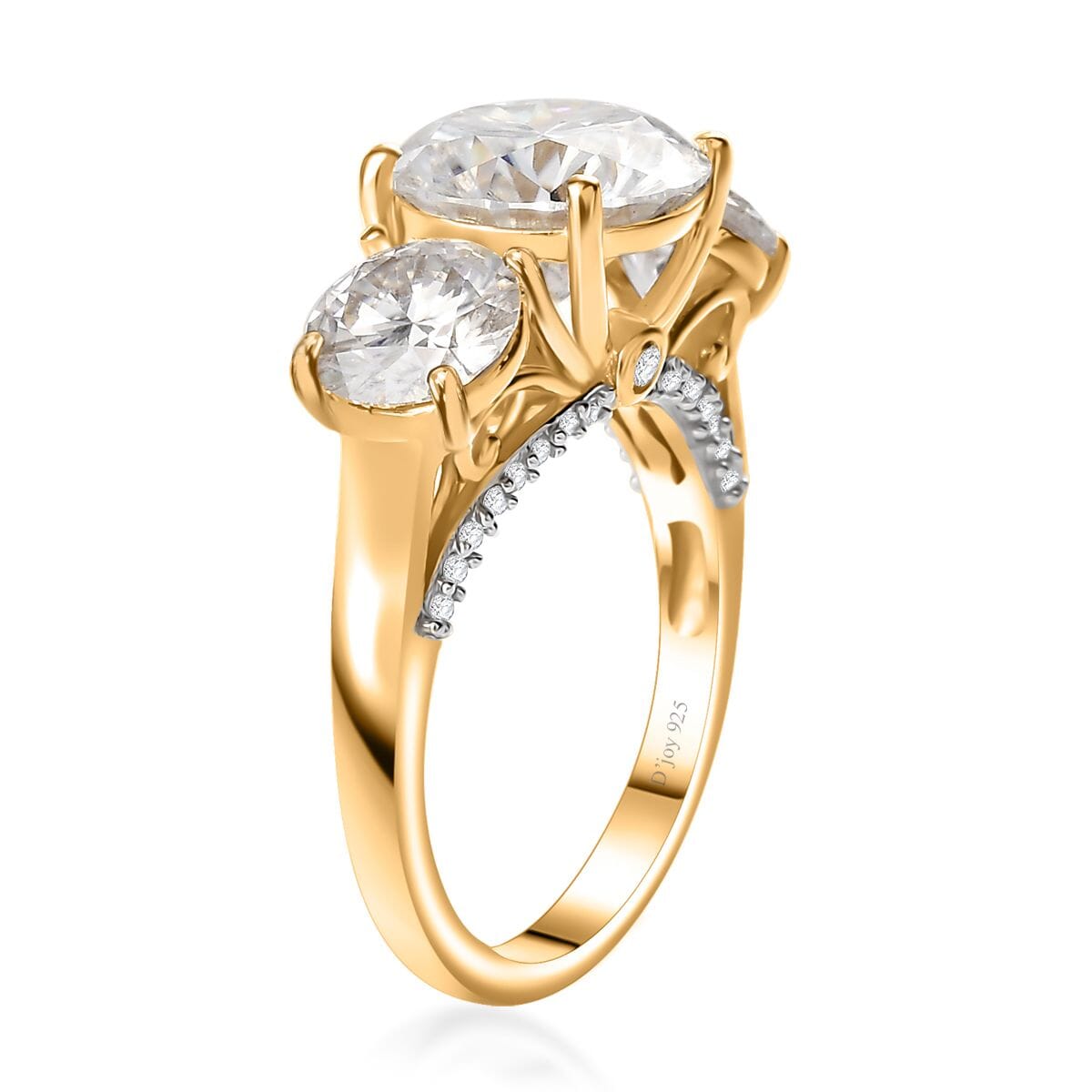 Moissanite Trilogy Ring in 18K Vermeil Yellow Gold Over Sterling Silver (Size 9.0) 4.30 ctw image number 3