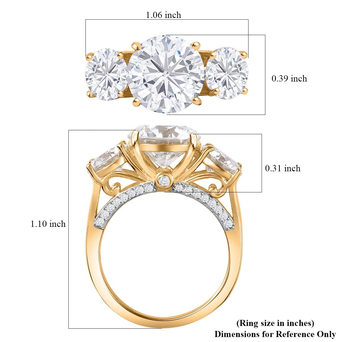 Moissanite Trilogy Ring in 18K Vermeil Yellow Gold Over Sterling Silver (Size 9.0) 4.30 ctw image number 5