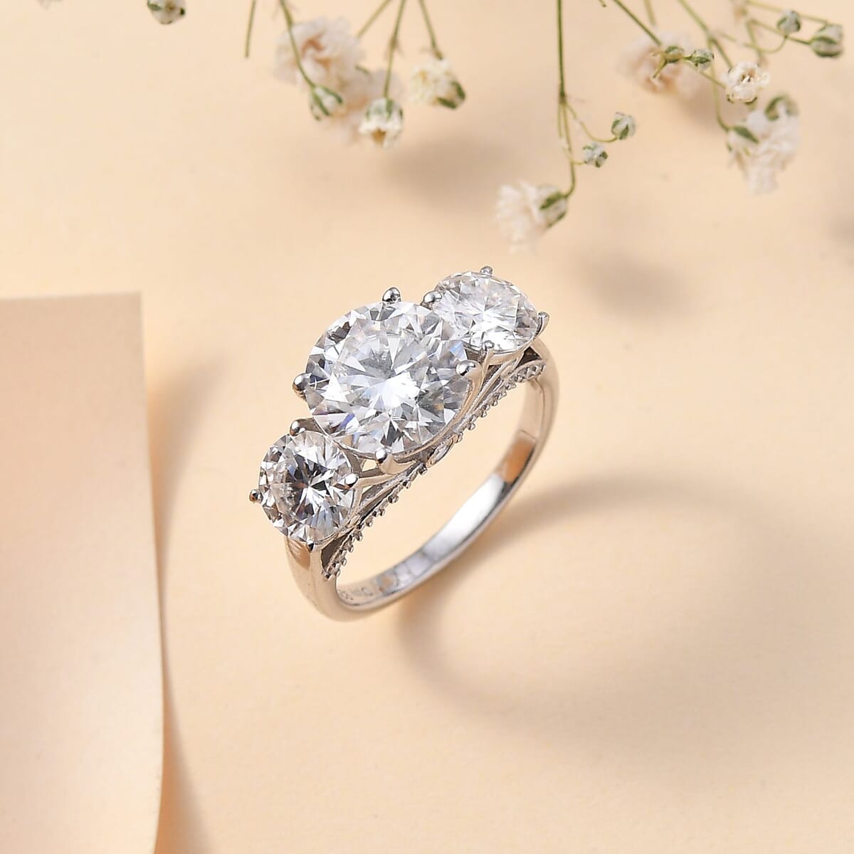 Moissanite Ring in Rhodium Over Sterling Silver (Size 9.0) 4.30 ctw image number 1