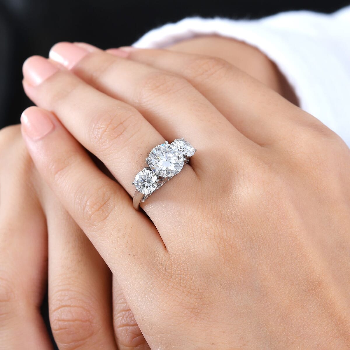 Moissanite Ring in Rhodium Over Sterling Silver (Size 9.0) 4.30 ctw image number 2