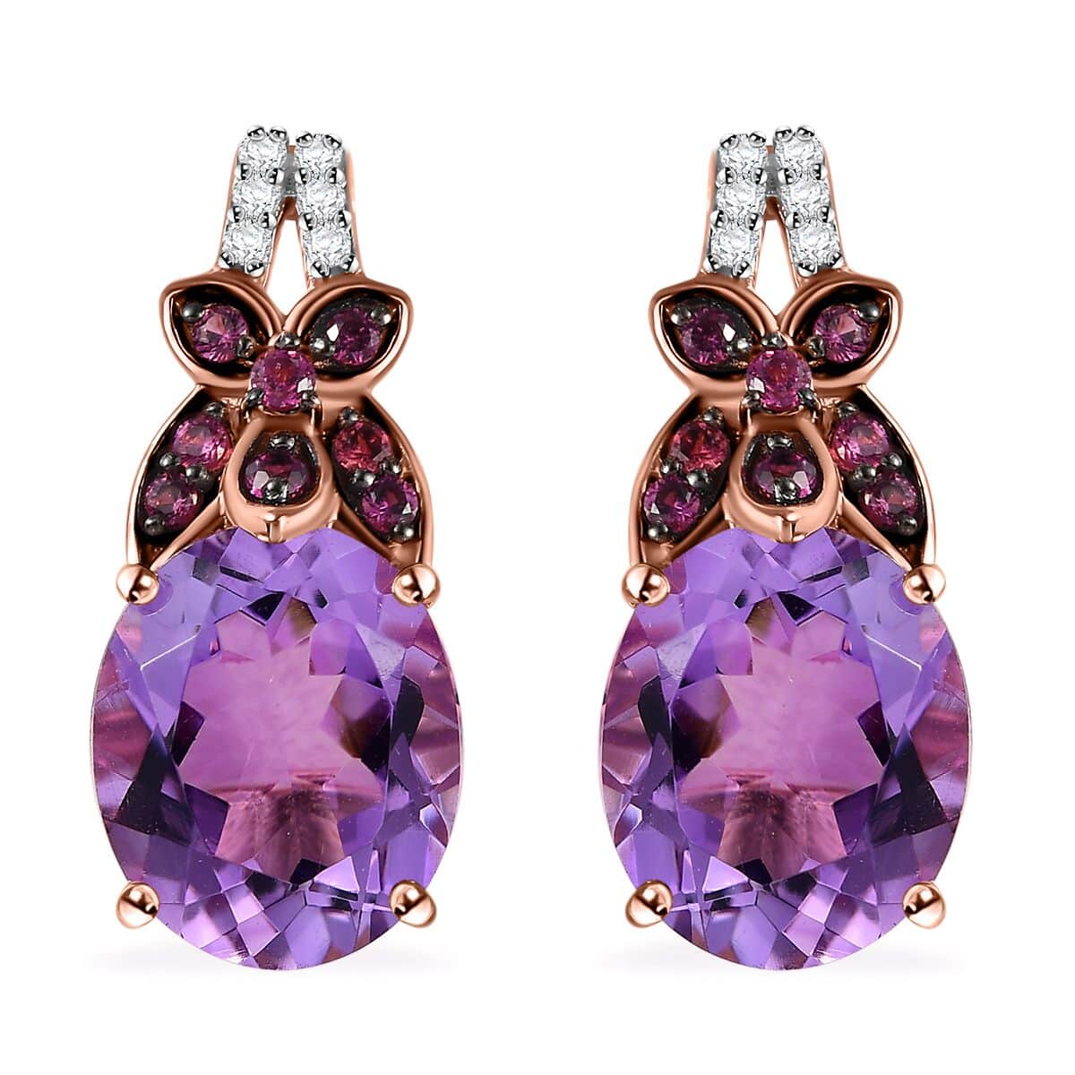 Premium Rose De France Amethyst and Multi Gemstone Earrings in Vermeil Rose Gold Over Sterling Silver 10.40 ctw image number 0